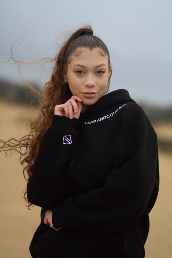 Model wearing Unfino hoodie